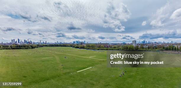 hackney marshes east london. the home of sunday league football with up to 82 football pitches and also cricket pitches - hackney london stock pictures, royalty-free photos & images