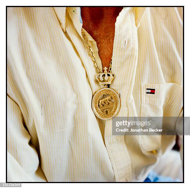 Close-up of Prince Frederic von Anhalt's chain is photographed for Vanity Fair Magazine on May 5, 2007 in Bel Air, California.