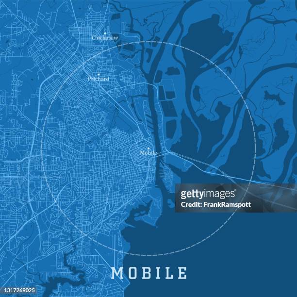 illustrations, cliparts, dessins animés et icônes de mobile al city vector road map texte bleu - mobile alabama