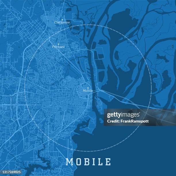 mobile al city vector road map blue text - mobile alabama stock illustrations