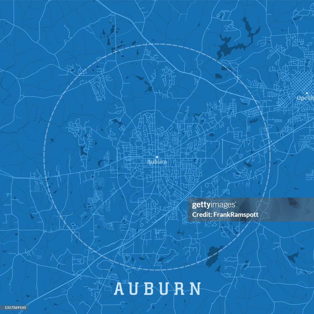 Auburn AL City Vector Road Map Blue Text