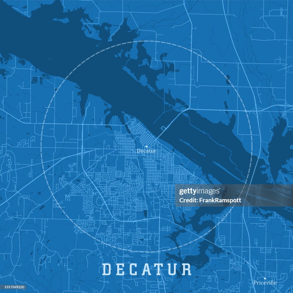 Decatur AL City Vector Road Map Blue Text