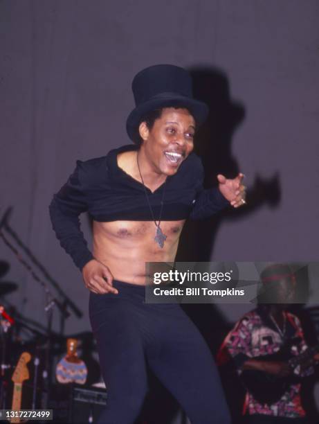 August 24: MANDATORY CREDIT Bill Tompkins/Getty Images Majek Fashek performing at Lincolnc Center on August 24th, 1994 in New York City.