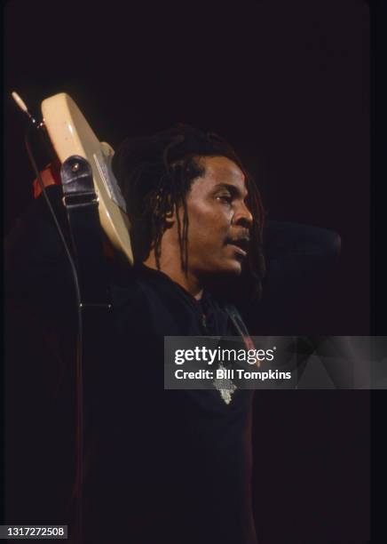 August 24: MANDATORY CREDIT Bill Tompkins/Getty Images Majek Fashek performing at Lincolnc Center on August 24th, 1994 in New York City.