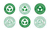100% Biodegradable, 100% compostable icon, sign, logo set.