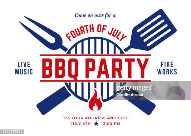 fourth of july bbq party invitation. - picnic friends stock illustrations