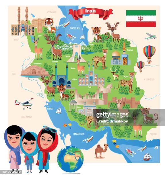 iran cartoon map - persepolis stock illustrations