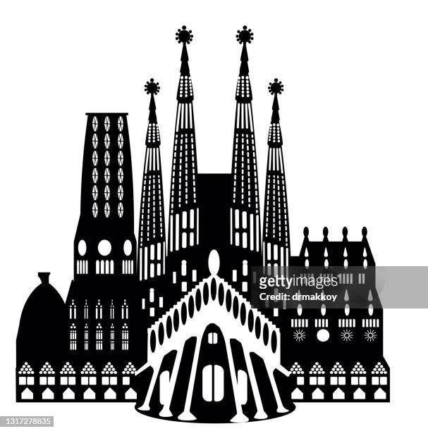 ilustraciones, imágenes clip art, dibujos animados e iconos de stock de sagrada familia church - gaudi