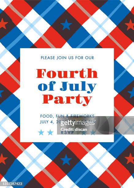 fourth of july invitation template with stars and stripes. - 4th of july type stock illustrations