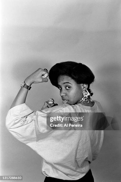 Rapper MC Lyte appears in a portrait taken on May 24, 1989 at Rhino's Den Studio in Brooklyn, New York.