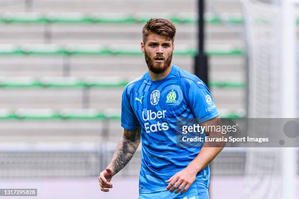 Duje Caleta-Car of Olympique de Marseille walks in the field during the Ligue 1 match between AS Saint-Etienne and Olympique Marseille at Stade...