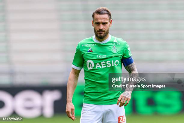 Mathieu Debuchy of Saint-Étienne walks in the field during the Ligue 1 match between AS Saint-Etienne and Olympique Marseille at Stade...