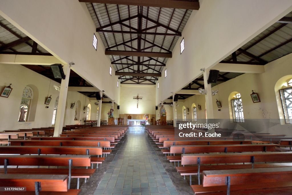 Reunion island, interior of the Sainte-Anne church, parish erected in 1857 in Saint-Anne, municipality of Saint-Benoît.