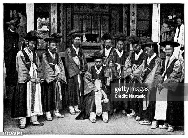 mandarin with entourage - mandarin language stock illustrations