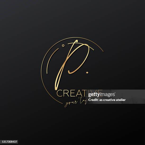ilustrações de stock, clip art, desenhos animados e ícones de p letter calligraphy minimal monogram emblem style vector logo. gold color and black background. - ps arts