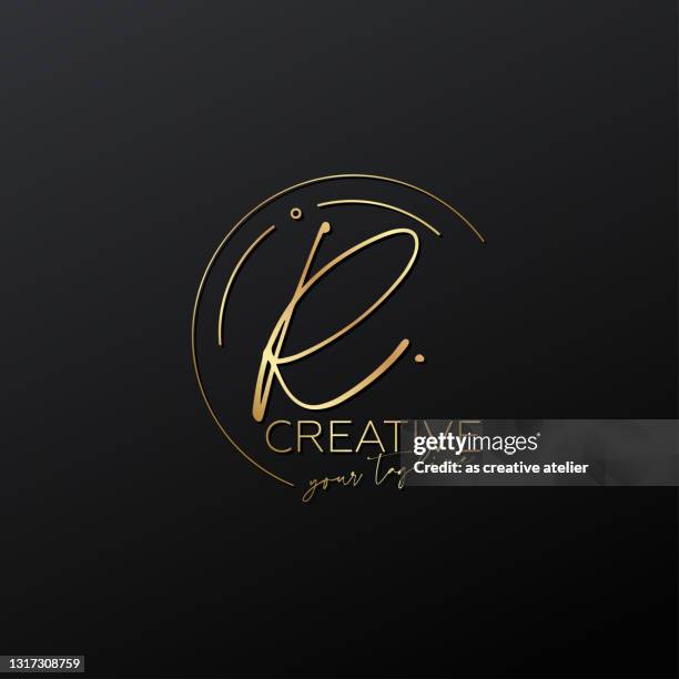 r letter calligraphy minimal monogram emblem style vector logo. gold color and black background. - letter r stock illustrations