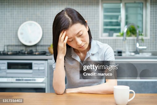 Middle-aged woman suffering from headache Middle-aged woman suffering from headache