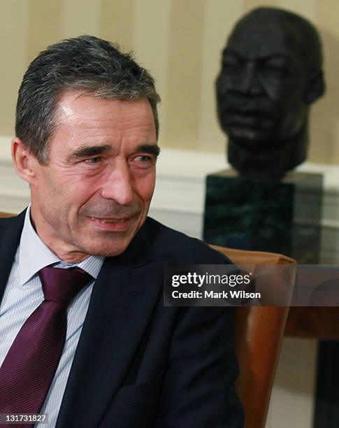 Secretary General Anders Fogh Rasmussen sits in the Oval Office during a meeting with President Obama at the White House, on November 7, 2011 in...