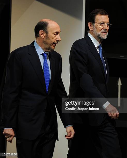 Main candidates for the Spanish general elections, Mariano Rajoy of the Popular Party and Alfredo Perez Rubalcaba of the Socialist Party , arrive for...