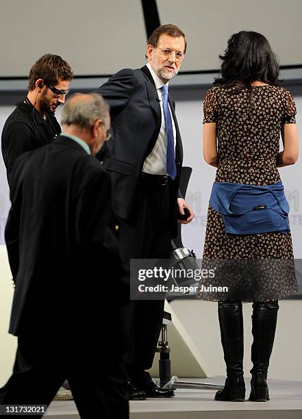 Main candidate for the Spanish general elections Mariano Rajoy of the Popular Party is prepared for a live televised debate 'El Debate 2011' with...