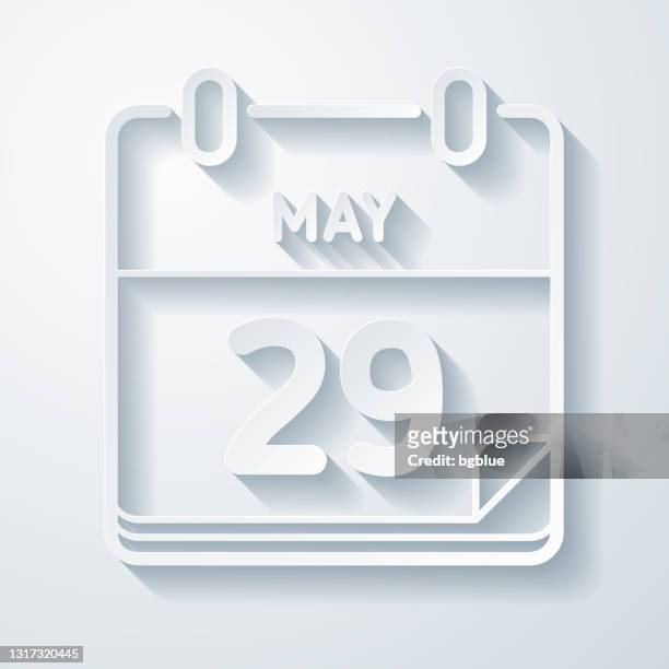 ilustrações de stock, clip art, desenhos animados e ícones de may 29. icon with paper cut effect on blank background - maio