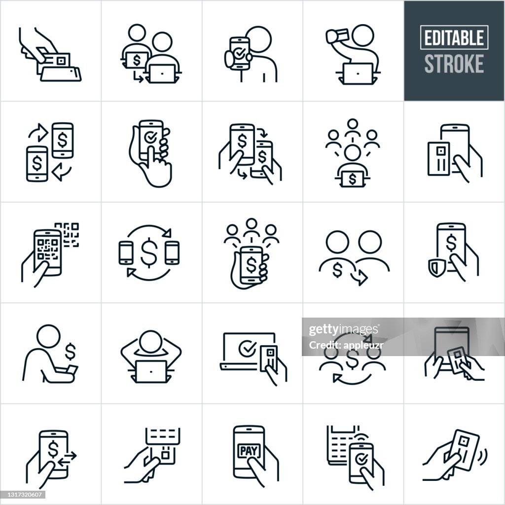 Digital and Online Payment Thin Line Icons - Editable Stroke