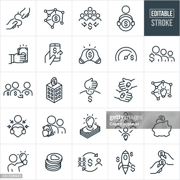 stockillustraties, clipart, cartoons en iconen met crowdfunding thin line icons - bewerkbare lijn - crowdfunding concept