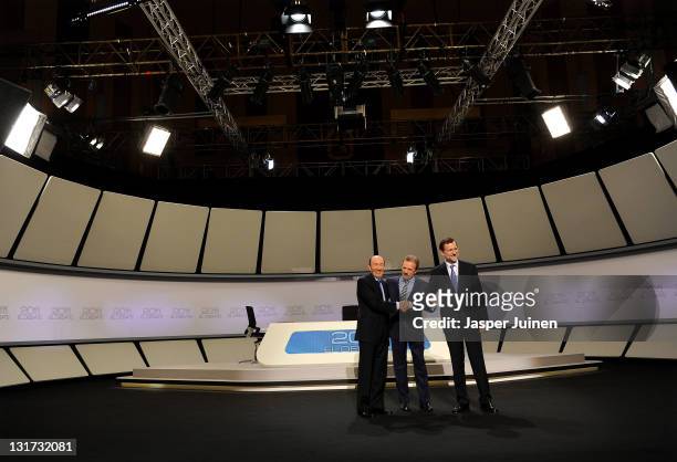 Main candidates for the Spanish general elections, Mariano Rajoy of the Popular Party and Alfredo Perez Rubalcaba of the Socialist Party , smile as...