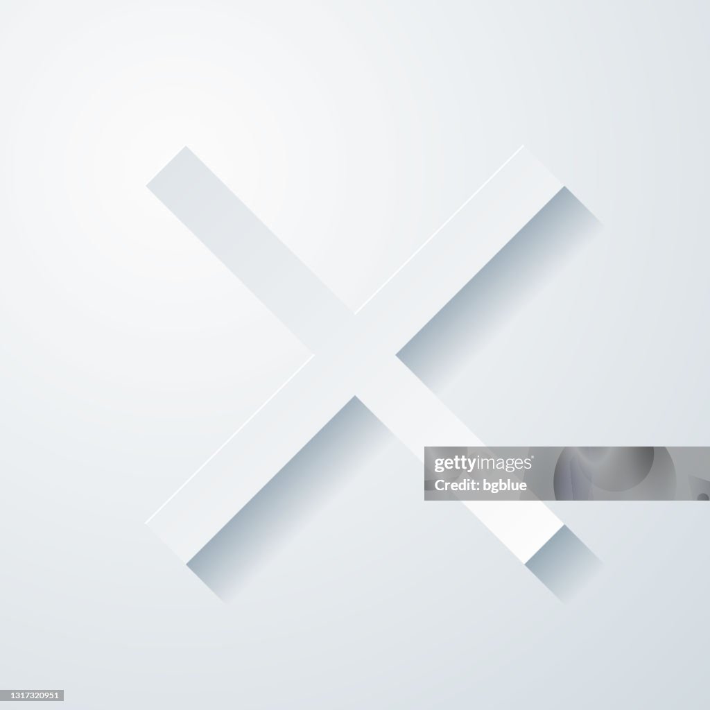 Cross mark. Icon with paper cut effect on blank background