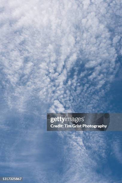 white clouds in a blue sky - altocúmulo fotografías e imágenes de stock