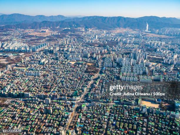 aerial view of cityscape - seoul aerial stock pictures, royalty-free photos & images