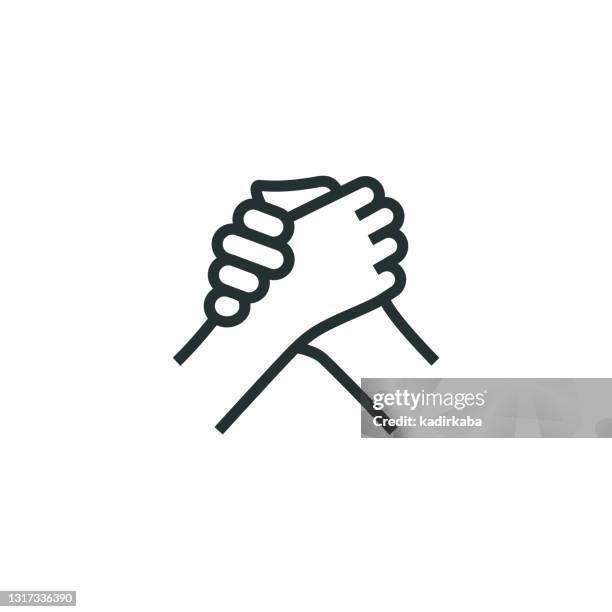 stockillustraties, clipart, cartoons en iconen met groepswerk, handdruk, het pictogram van de lijn van het partnerschap - respect