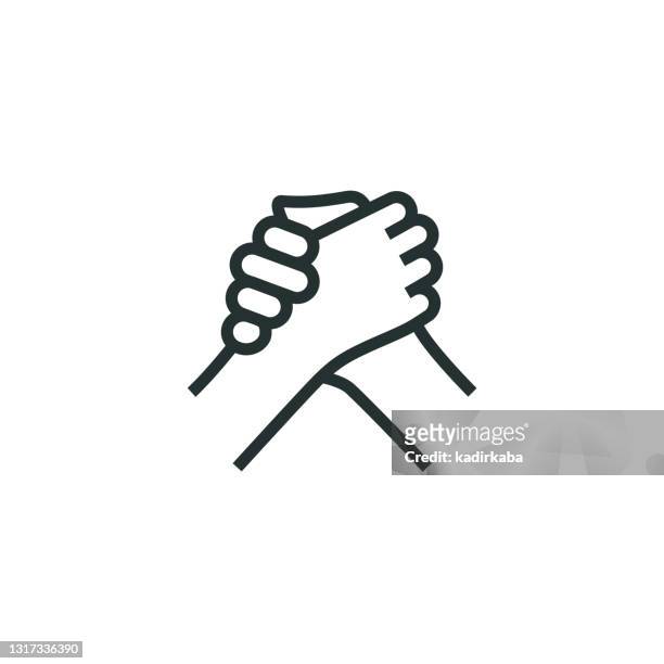 teamwork, handshake, partnership line icon - work respect stock illustrations