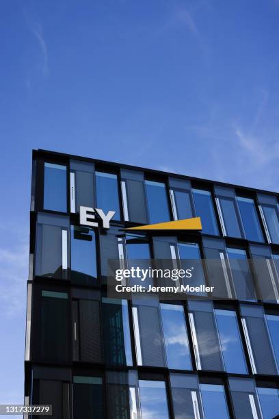 An Ernst & Young sign is seen on May 09, 2021 in Munich, Germany.