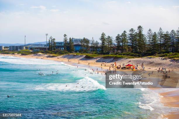 beautiful view of wollongong beach the most popular beach for surfing and picnic - sydney beach stock pictures, royalty-free photos & images