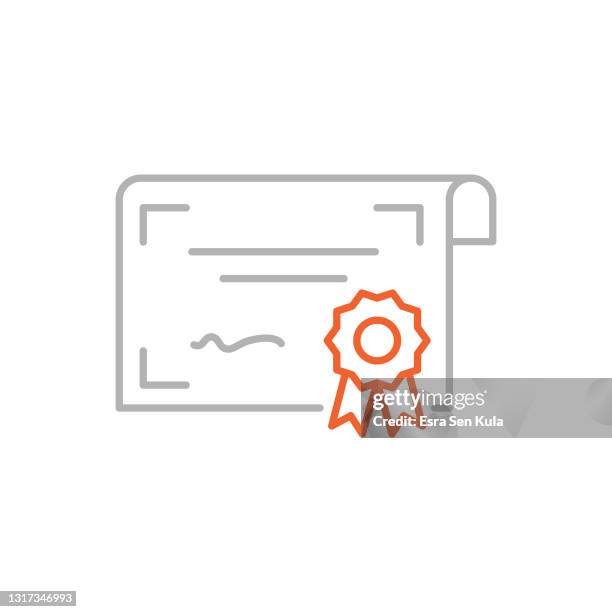 certificate icon with editable stroke - students working remotely stock illustrations