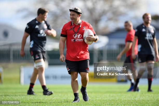 Assistant Coach Scott Hansen looks on during a Crusaders Super Rugby Trans-Tasman training session at Rugby Park on May 11, 2021 in Christchurch, New...