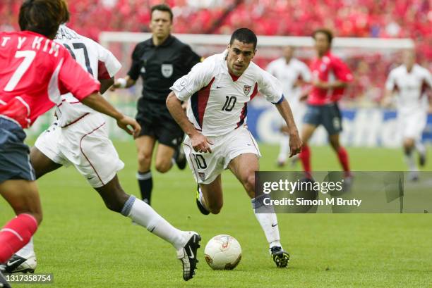 Claudia Reyna of the USA in action during the World Cup 1st round match between South Korea and USA at the Daegu World Cup Stadium on June 17, 2002...