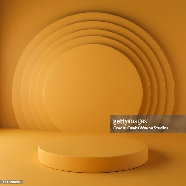 orange round abstract pedestal for displaying your product. - piedistallo foto e immagini stock