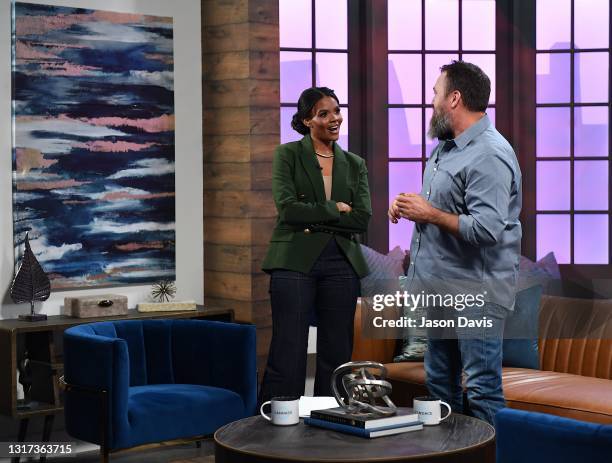 Host Candace Owens and Personality Willie Robertson are seen on set of "Candace" on May 10, 2021 in Nashville, Tennessee. The show will air on...