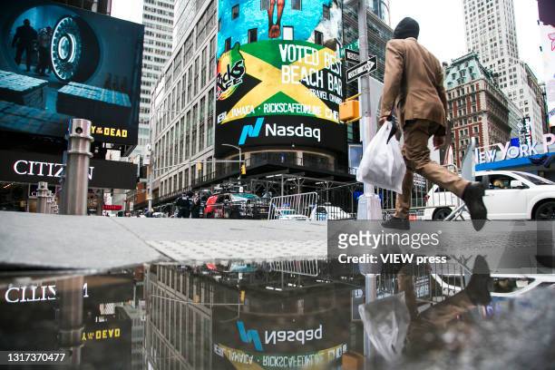 May 10: View of the Nasdaq Building in Times Square on May 10, 2021 in New York City. The Nasdaq company falls sharply as rising commodity prices...