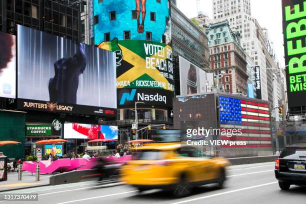 May 10: View of the Nasdaq Building in Times Square on May 10, 2021 in New York City. The Nasdaq company falls sharply as rising commodity prices...