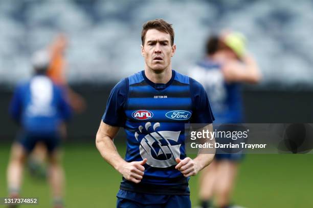 Jeremy Cameron of the Cats is seen during a Geelong Cats AFL media opportunity at GMHBA Stadium on May 11, 2021 in Geelong, Australia.