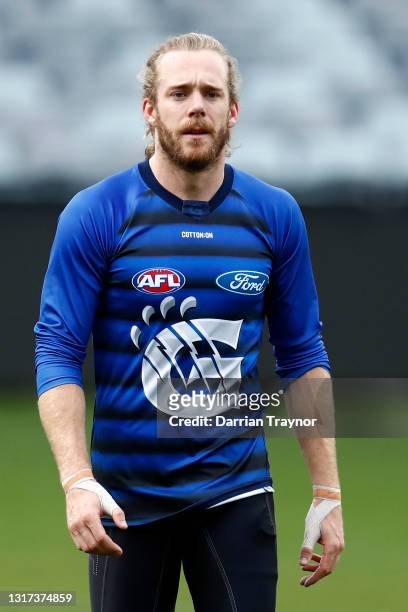 Cameron Guthrie of the Cats is seen during a Geelong Cats AFL media opportunity at GMHBA Stadium on May 11, 2021 in Geelong, Australia.