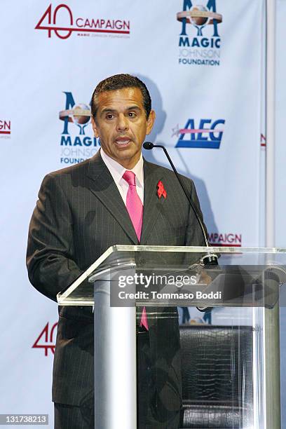 Mayor Antonio Villaraigosa attends the 20th Anniversary Of The Magic Johnson Foundation Press Conference held at the Staples Center on November 7,...