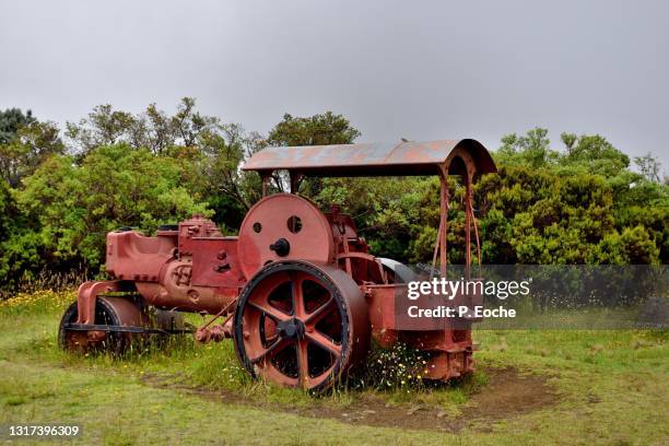 reunion island, very old agricultural machine for growing sugar cane. - kreolische kultur stock-fotos und bilder