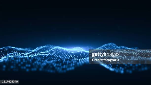 wave abstract digital technology background - flowing particles stock pictures, royalty-free photos & images