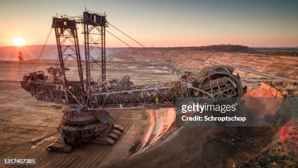 coal mining, lignite surface mine - aerial - mining natural resources stock pictures, royalty-free photos & images