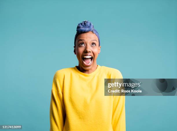 studioportrait of a woman - excited stock pictures, royalty-free photos & images