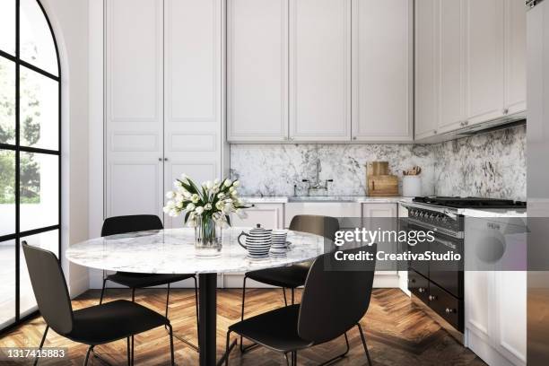 moderne elegante küche stock foto - beautiful white kitchen stock-fotos und bilder